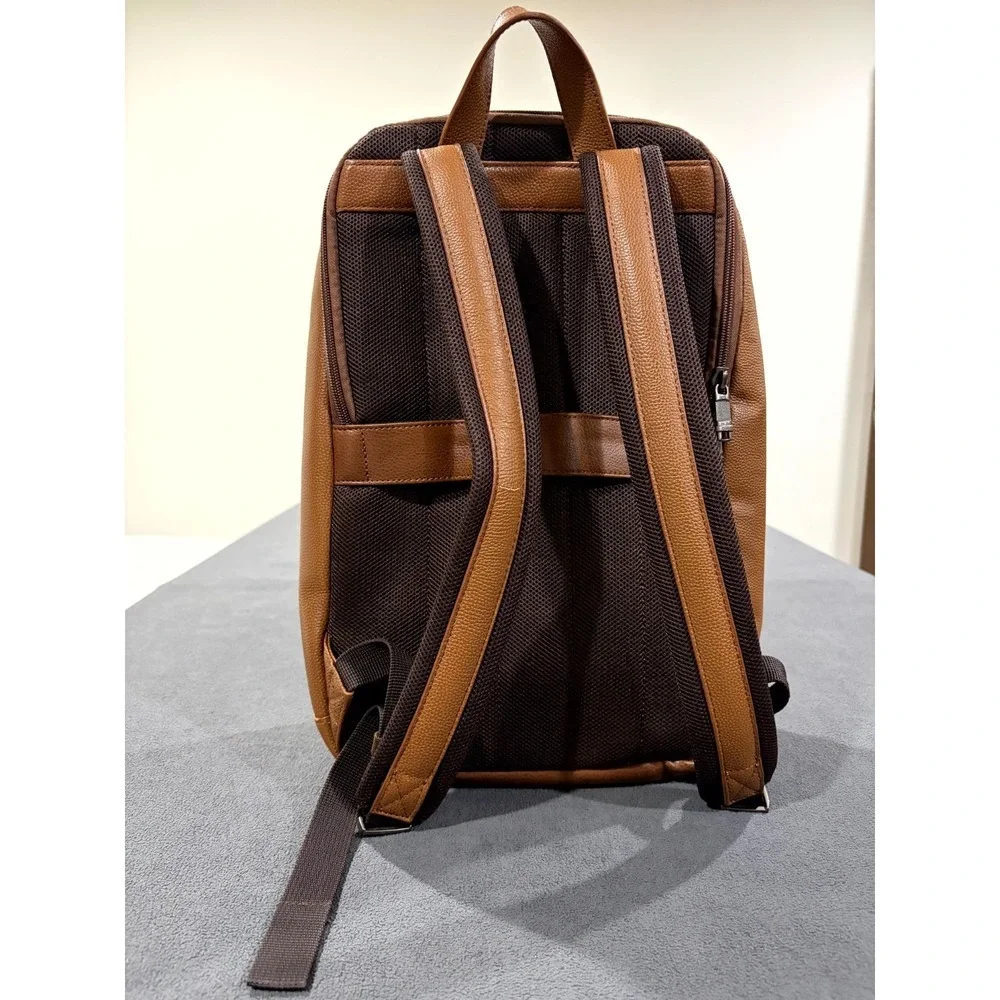 Samsonite Unisex Slim Backpack Brown Cognac Grain Leather Padded Mesh Back